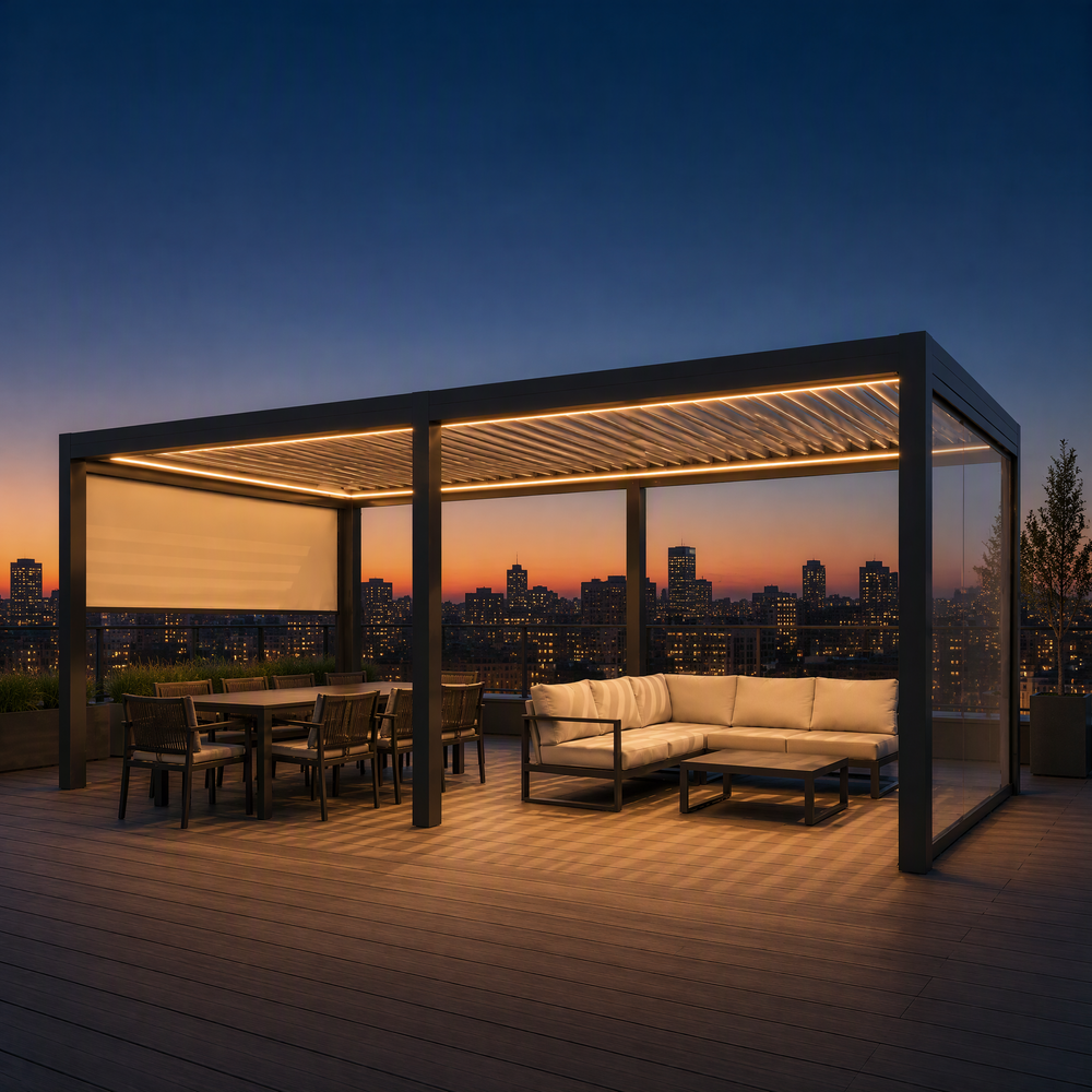 Commercial Aluminum Pergola with Retractable Roof and Side Screens